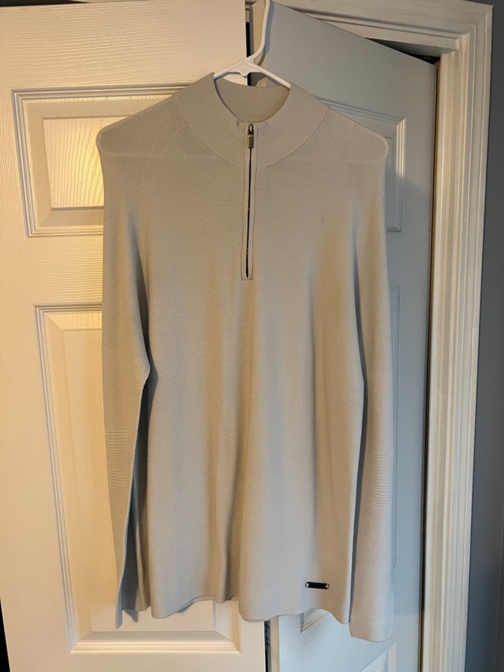 Men's Cream Half-Zip Sweater - Minimal Zip Pullover